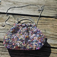 Retro Vintage LA VIOLA Black Satin  Beading Evening Clutch/Purse/Hand Bag
