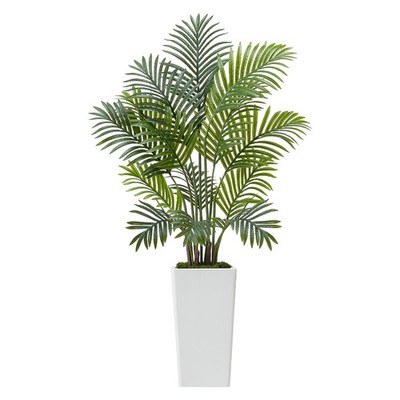 Uimoso Set of 2 Indoor 4ft Artificial Areca Palm Trees with White Pots