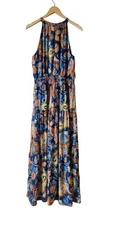 Nicole Miller New York Floral Print Maxi Heltel Neck Size-10