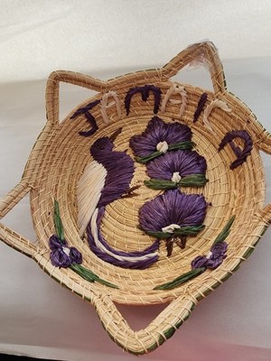 Straw Basket Handmade Vintage Jamaica 10 Inches Floral