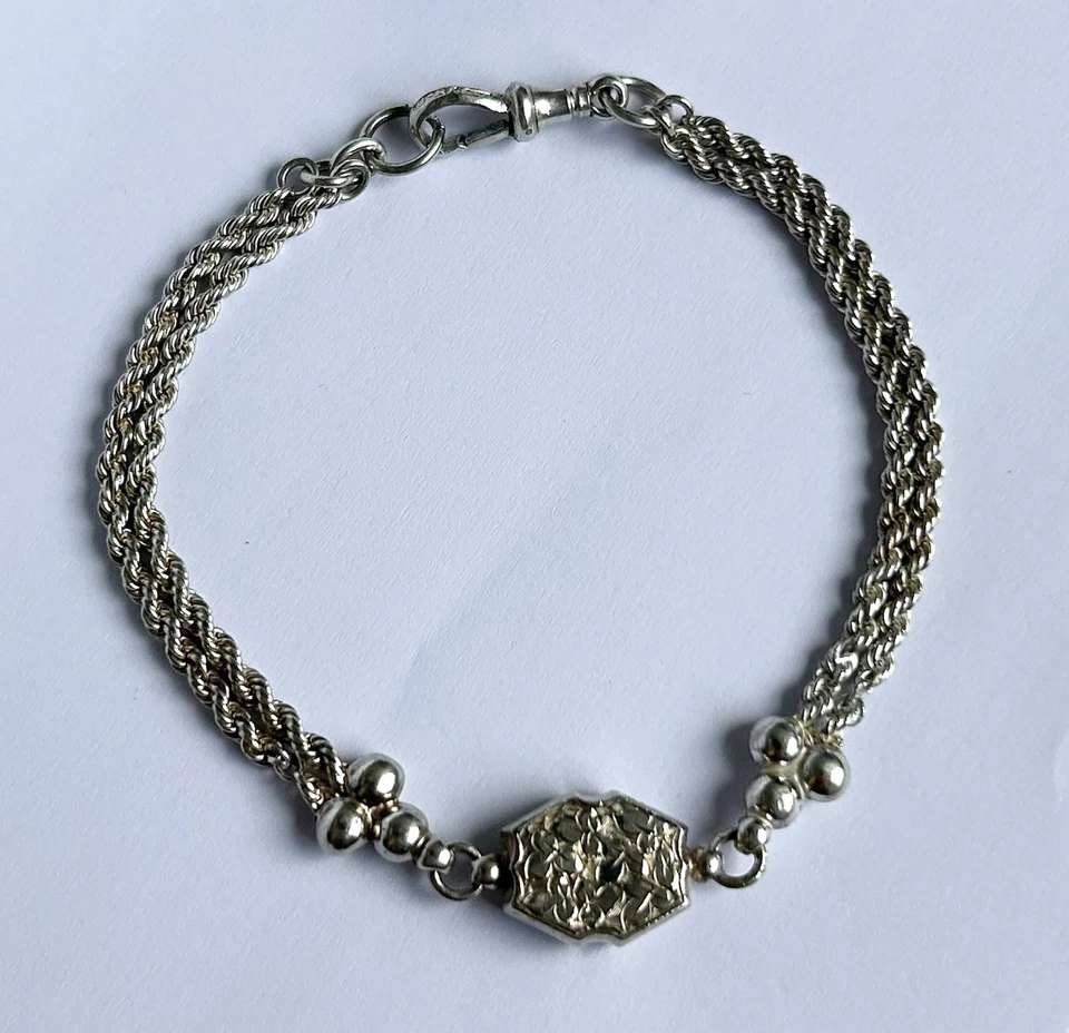 Pulsera Victoriana Albertina Cuerda Plata 925 Antigua 🔴🟢🟡 Foto 2 de 4