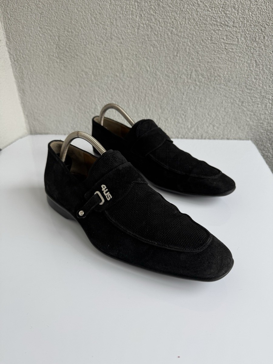 Cesare Paciotti 4US Black Suede Loafers Perforated Slip On Shoes