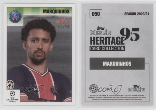 2020-21 Topps Merlin's Heritage 95 UCL Black & White 51/99 Marquinhos #050 0r9h - Picture 3 of 3