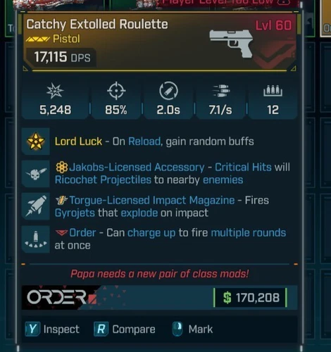 🔥Borderlands 4 [PS5/XBOX/PC]  God Roll NEW Catchy Roulette LVL 60 Jakobs Torque