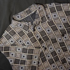 Alan Stuart Black  Gray Patterned Banded Polo Shirt, Lightweight, Size Large
