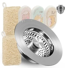 Premium 3 in 1 Kitchen Sink Drain Strainer Stopper & Stainless Steel Kitchen ...