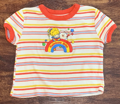 Retro 80s RAINBOW BRITE Girls Size Small (6/7) Striped Baby Tee Crop Top