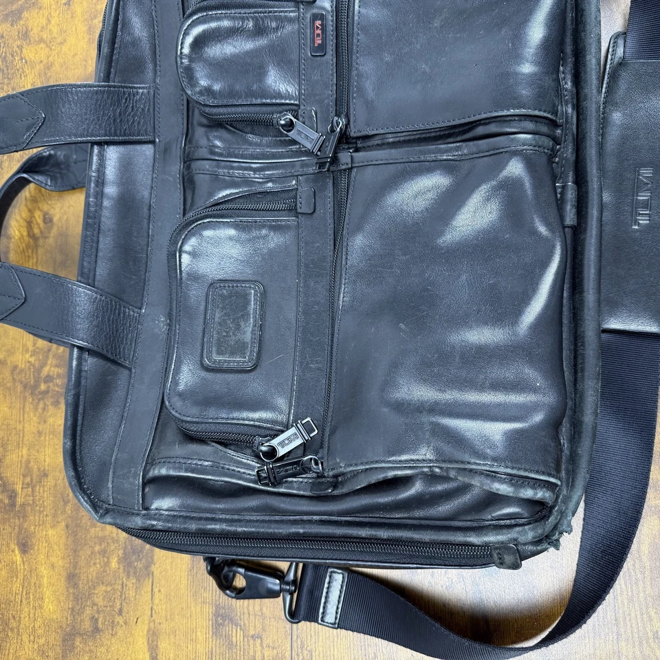 TUMI T-Pass портфель сумка мужская черная кожа 96145DH ноутбука через плечо путешествий работы - Изображение 2 из 4