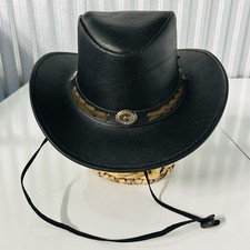 Australian Outback Leather Cowboy Shapeable Black Hat SMALL Hadzam Cow Hide NWT