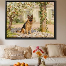 Oil Painting German Shepherd Dog Canvas Print Wall Art Living Room Decor Vintage
