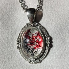Gothic Spider Web Pendant Necklace Handmade Red Black Acrylic Jewelry Halloween