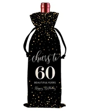 60th Birthday Wine Bag Black 13.5x5.5 Inch Gifts Women Men Party Decoration