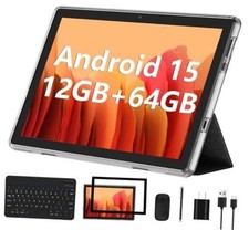 Android 15 Tablet, 10 Inch Tablets with Keyboard Mouse 12GB RAM  Black Set