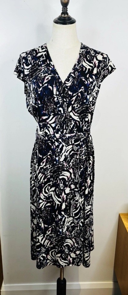 Basque Petites Wrap Dress Size AU 12 US8 Black Purple Blue Short Sleeve RRP $129
