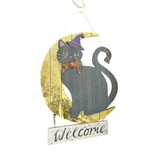 Halloween Decor Black Cat On Moon Welcome Sign Witch Hat Spider Fall