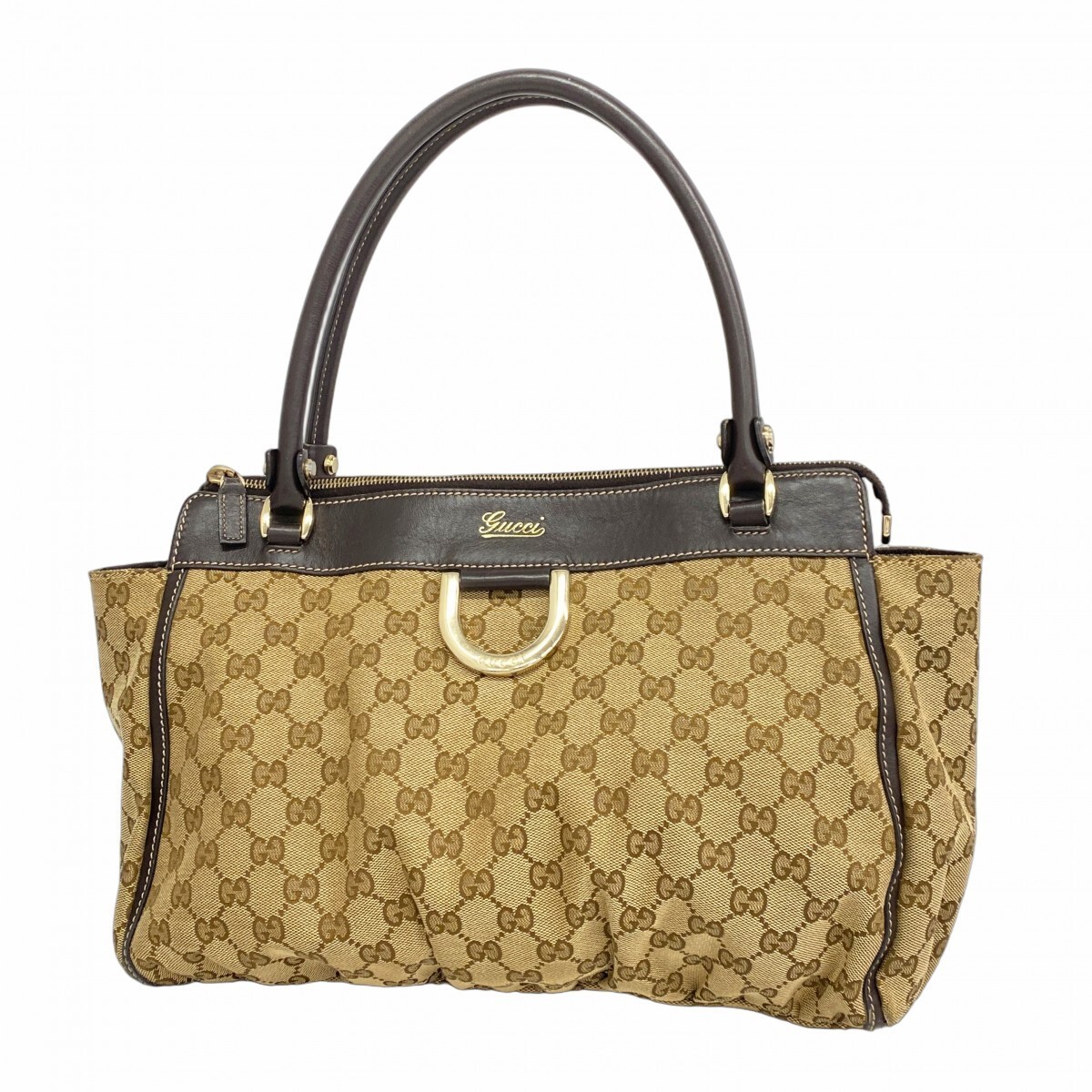 GUCCI GG Canvas Tote Bag with Champagne Gold Hardware 189831