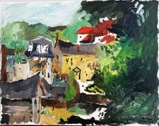 Plein Air Oil Painting Houses Landscape Rhode Island 22"x28" Canvas Original Art