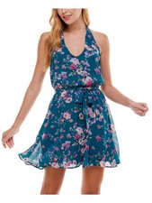 CITY STUDIO Womens Teal Tie Sleeveless Mini Party Fit + Flare Dress L