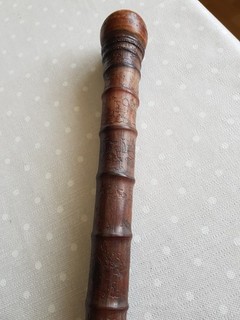 Antique Asian Oriental All Carved Bamboo Walking Stick Cane Root Ball Top