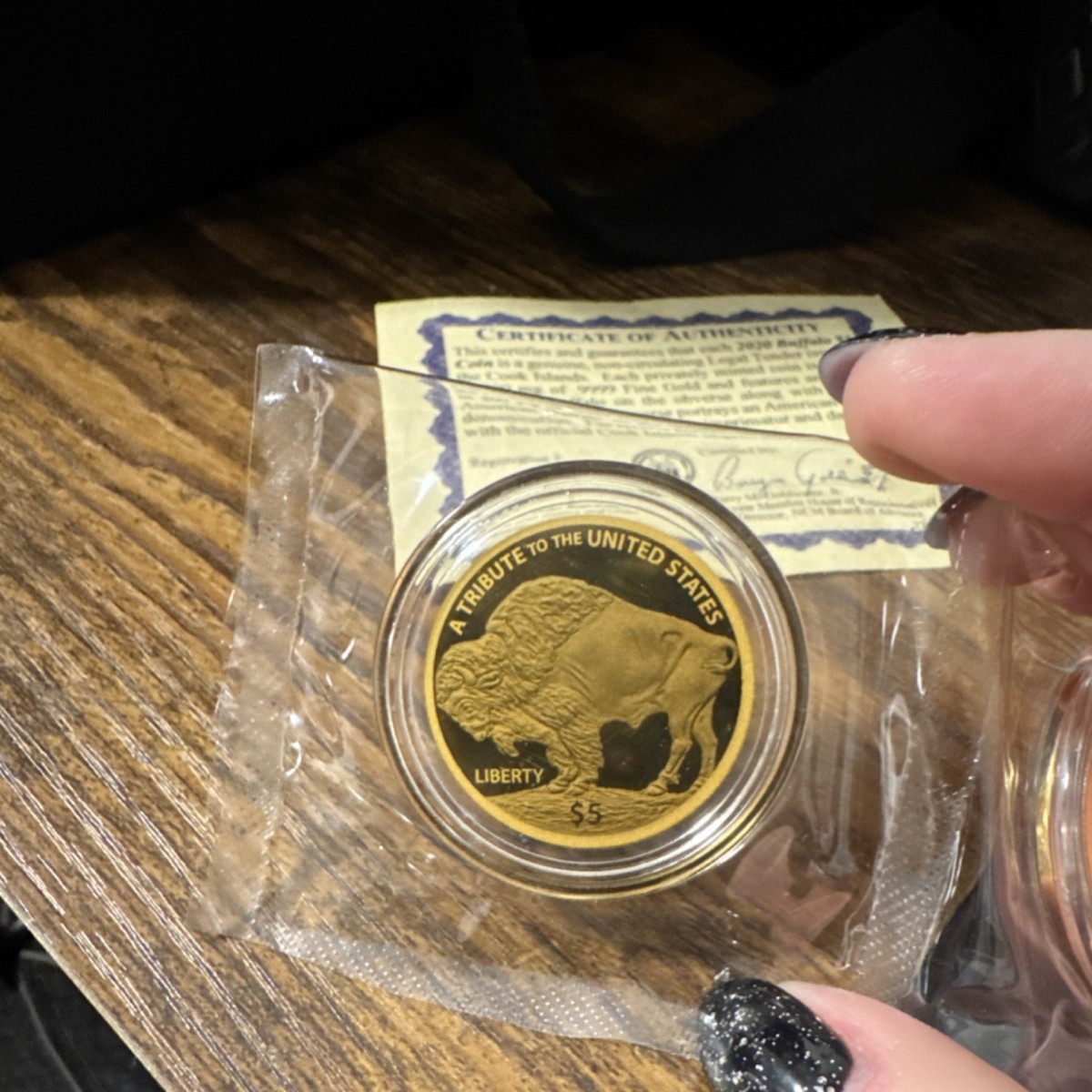 Cook Islands 2020 $5 Buffalo Gold Coin .9999 Fineness w