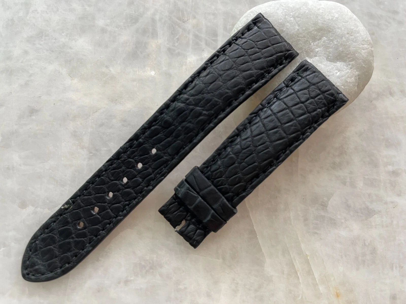 20mm/18mm Black Alligator Crocodile Print Leather Watch Strap Band