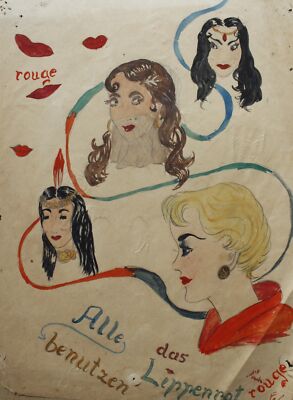 Women's Lipstick Study | Advertising Design Drawing Circa 1960