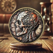 Skull Memento Mori Coin, Memento Vivere Coin, Stoic Challenge Coin Gifts For Men