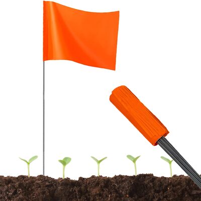 50 Pack Orange Marking Flags Boundary Flags Landscape Flags, 4x5x15 Inch