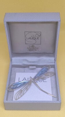 Collier Cristal Lalique - Pendentif Libellule Bleue En Argent Sterling - Modèle "Ice Light" - Occasion