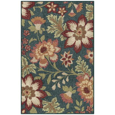 Mainstays Farmhouse Oversized Floral Teal Indoor Accent Rug, 1'8''x2'10''