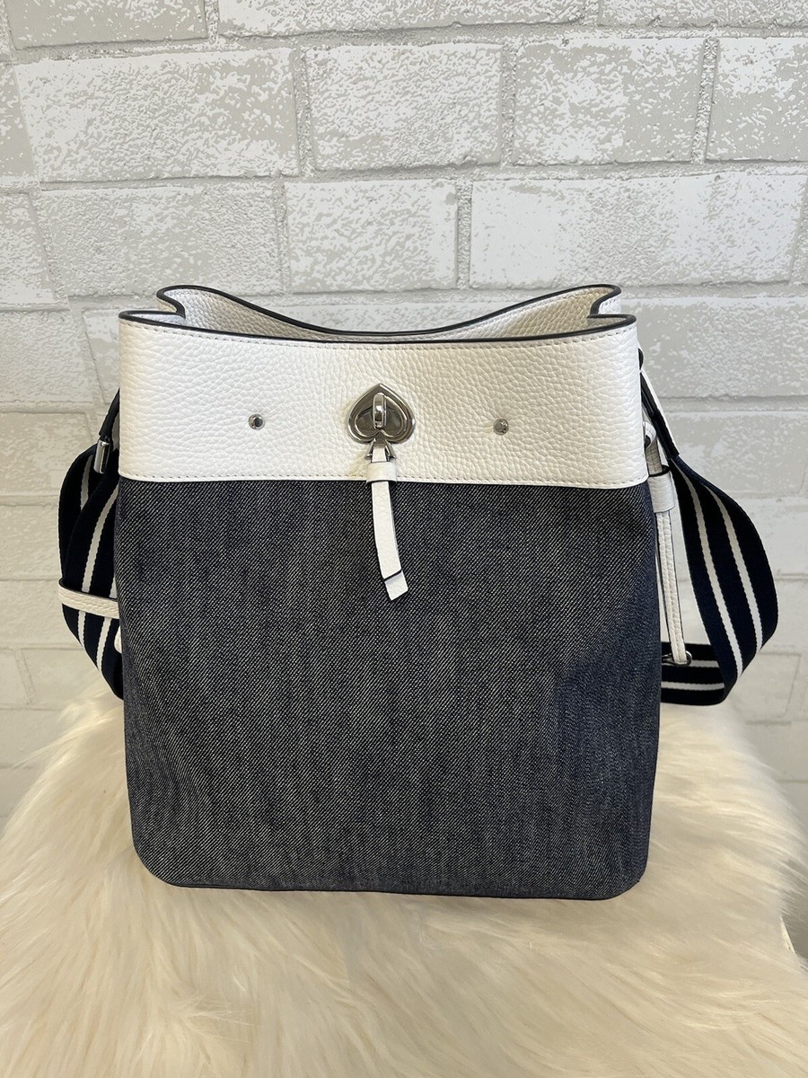 Kate Spade Marti Denim/White Leather Bucket Crossbody Bag | eBay