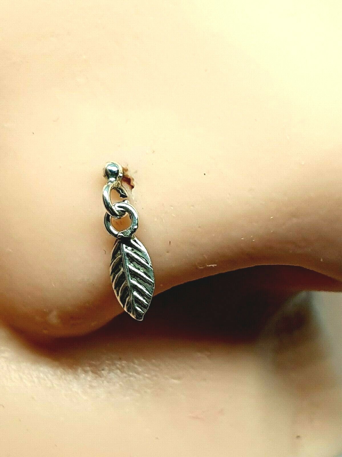 Feather Nose Stud Angel Feather Dangle 22g (0.6mm) 925 Vintage Silver Ball End