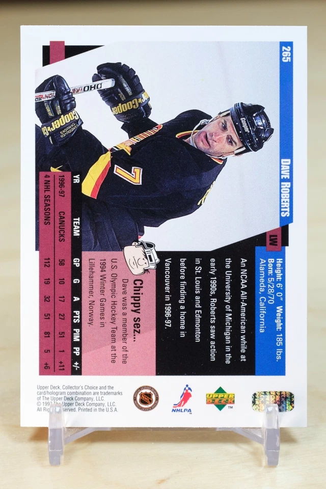 1997-98 UD Collector's Choice Base #265 Dave Roberts - Vancouver Canucks - Image 2 of 2