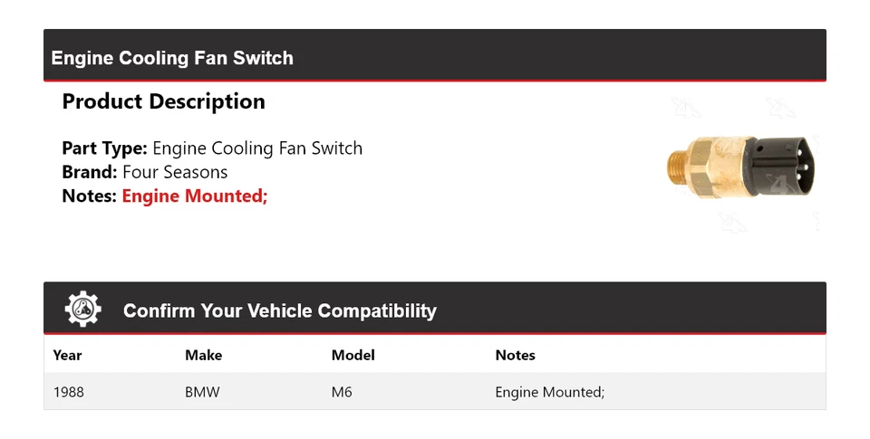 For 1988 BMW M6 Engine Cooling Fan Switch 4 Seasons - Image 2 of 4