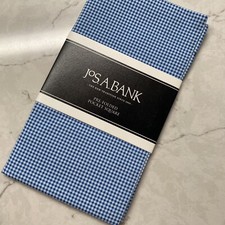 Jos A Bank Pre Folded Pocket Square Blue Checker Cotton Handkerchief Hanky