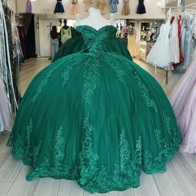 Emerald Green Quinceanera Dresses Applique Sweetheart Prom Ball Gowns Sweet  16 | eBay