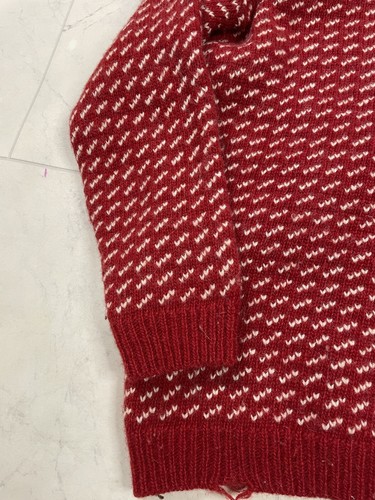 Vintage LL Bean Womens Red White Bird Eye Norwegian Full Zip Distressed Sweater - Picture 14 of 17