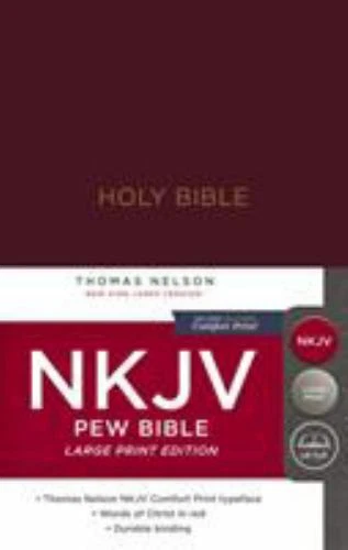 NKJV Pew Bible Red Letter Edition [Large Print, Burgundy] by Thomas Nelson (2018, Hardcover)