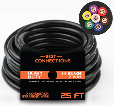 BEST CONNECTIONS Heavy Duty 14 Gauge 7 Way Trailer Wire (25 Feet)