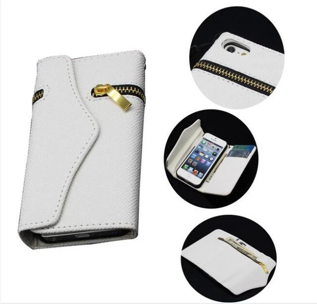 Funda tipo billetera de lujo de cuero para iPhone 4 4s con cremallera tarjetero cubierta BLANCA Foto 3 de 3