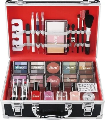 76pc VANITY CASE VEGAN MAKE UP CARRY BOX BEAUTY COSMETIC SET TRAVEL FRIENDLY