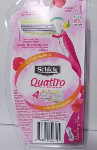 Schick Quattro Women's Disposable Razors 7 Total Razors Sensitive & Raspberry - Picture 4 of 5
