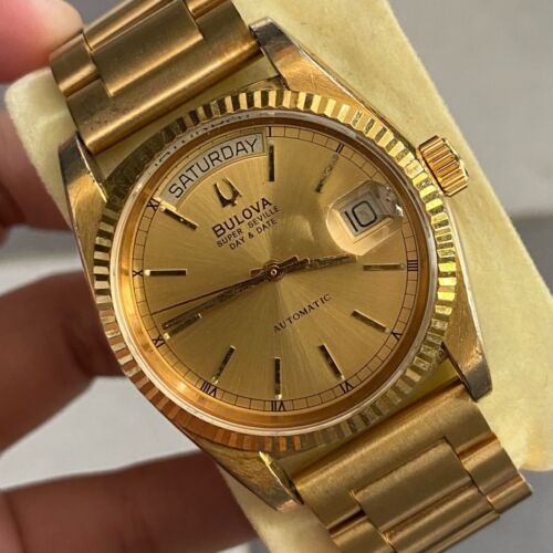 Rare Bulova President Super Seville Day Date Automatic Gold Vintage Men Watch