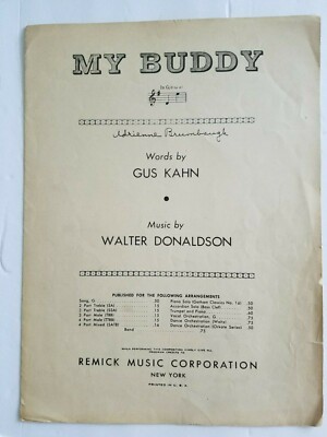 My Buddy; 1922 Sheet Music - Gus Kahn & Walter Donaldson | eBay