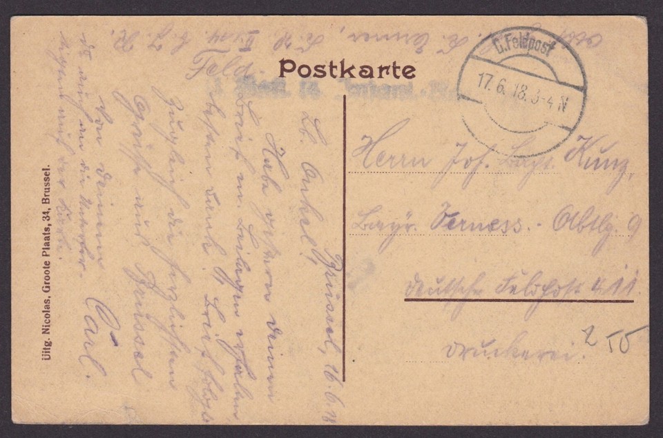 GERMANY 1918, Fieldpost card, Brussels Bellgium, WWI eBay