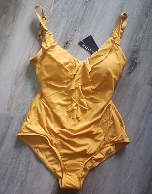 ZANTZEN size 10 Mustard Yellow Cascade One Piece Ruffle Front Padded Swimsuit