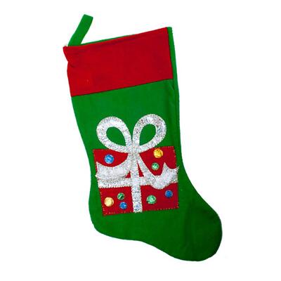 Weihnachtsstrumpf rot und grün mit Filzbild - Geschenk