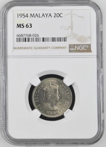 Malaya 20 Cents 1954 NGC MS 63