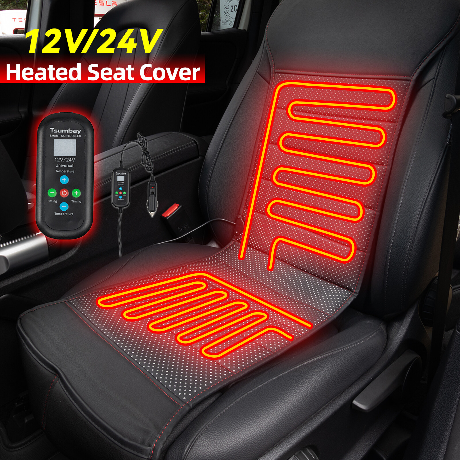 Universal Car Heated Seat Cover Cushion Warmer Pad 12_24V winter warming Leather