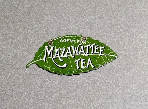 VINTAGE MAZAWATTEE TEA LEAF  PORCELAIN SIGN CAR GAS OIL MOTORCYCLE